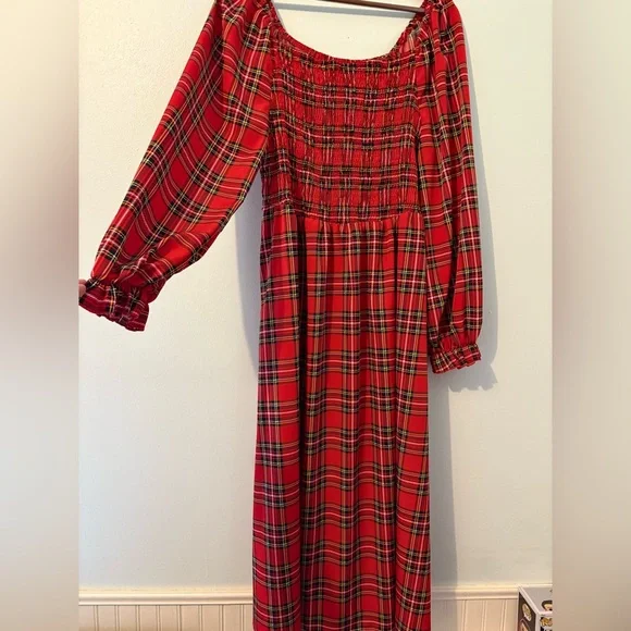 SHEIN | Dresses | Shein 3xplus Size Smocked Red Plaid Long Sleeve Dress  Like New Condition | Poshmark